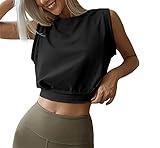 ARRIVE GUIDE Crop Top Athletic Shirts for Women Cute Sleeveless Yoga Tops Running Gym Workout Tshirts Black XS