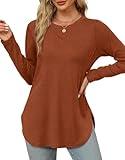 XIEERDUO Plus Size Tunic Tops for Women Trendy 2024 Loose Fitting Long Sleeve Fall Clothes Caramel XXXL