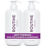 Routine Wellness Anti-Thinning Shampoo and Conditioner Set for Thinning Hair - Biotin DHT Blocker Women & Men - Color Safe Shampoo for Hair Loss & Healthier Growth - Rose Hips (Pack of 2)