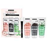 Freeman Exotic Blends Facial Mask 4 Piece Set, Mini Size, Travel Friendly Face Masks, Clearing & Hydrating, For All Skin Types, Mask Brush, Stocking Stuffer, Vegan & Cruelty-Free, 1.5 fl. oz Each