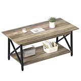 GreenForest Coffee Table with Storage, 39inch Modern 2-Tier Coffee Tables for Living Room, X-Frame Design Farmhouse Coffee Table Space Saving Living Room Small Tables, Easy Assembly, Grey Wash