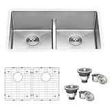 Ruvati 32-inch Low-Divide Undermount Tight Radius 50/50 Double Bowl 16 Gauge Stainless Steel Kitchen Sink - RVH7411