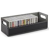 Stock Your Home CD Storage Box, Organizer Shelf for Movie Cases, DVDs, Cassette Tape Display Stand, Disc Holder Can Store Up to 40 CDs, Faux Leather (Black)