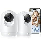 2 Pack Indoor Cameras for Home, Pet Camera with Phone App, 360°Pan/Tilt Security Camera for Baby Monitor, 2-Way Audio/One-Click Call/Human Detection, 2.4G&5G, Works w/Alexa & Google Assistant