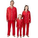 Weixinbuy Family Christmas Pajamas Matching Sets Long Sleeve Sleepwear Button Down Satin Pjs Set Festival Party Loungewear Red