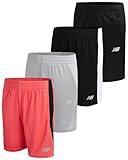 New Balance Boys Athletic Shorts - 4 Pack Moisture-Wicking Performance Mesh Shorts for Boys for Running and Sports (4-20), Size 18-20, Black Drift Red