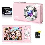 Digital Camera, 4K Vlogging Camera for YouTube Autofocus 48MP UHD Cameras for Photography with Anti-Shake, 16X Digital Zoom Point and Shoot Digital Camera with 32GB Card for Teens Adult Beginner-Pink