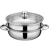 Steamer for Cooking,28cm Steamer Pot with Glass Lid,11 inch Steam Pots with Lid 2-tier for Cooking Veggies Fish Seafood Noodles, Pasta, Food