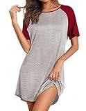 Ekouaer Womens, Nightgown Nightshirt, Sleepwear, Short Sleeve, Short Pajama Lounge Dress, 1-wine Red, Medium