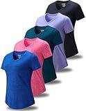 5 Pack: Women's Dry Fit Short Sleeve T Shirts, Athletic Workout Tee Tops for Gym Yoga Running (Set 10, XX-Large)