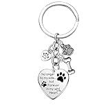 Dog Memorial Gifts Pet Memorial Keychain No Longer by My Side Forever in My Heart Key Chain Loss of Dog Gifts Paw Prints Charm Sympathy Gift