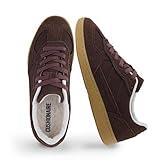 CUSHIONAIRE Bettina Women's Retro Sneaker with Cushioned Insole and Durable Gum Sole Brown 8.5W