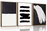 OIQArtOIQ 3 Piece Large Abstract Canvas Wall Art For Living Room Black and White Framed Wall Art Geometric Minimalist Chic Modern Aesthetic Art Prints Artwork For Bedroom Office Dining Room 12x16 in