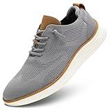 Mens Mesh Casual Sneakers Lightweight Breathable Dress Shoes Comfortable Walking Oxford Shoes Trainers for Men Grey