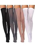 Boao 4 Pairs Women's Silk Thigh High Stockings Nylon Socks for Women Halloween Cosplay Costume Party Tights Accessory(Small,Dark Colors)