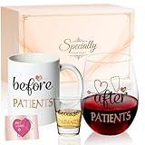Rose Gold Coffee Mug Stemless Wine Glass and Shot Glass Gift Set for Women Nurse Doctor Dentist Funny Before Patients After Patients Because Patients Set with Gifted Package (Rose Gold)