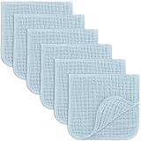 Comfy Cubs Muslin Burp Cloths Set Large 100% Cotton Hand Washcloths for Babies, Baby Essentials 6 Layers Extra Absorbent and Soft Boys & Girls Baby Bibs & Burp Cloths Set (Sky Blue, 6-Pack 20"X10")