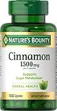 Nature's Bounty Cinnamon Capsules, Herbal Supplement, Supports Sugar Metabolism, 1500mg, 100 Capsules