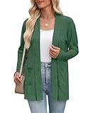 Zeagoo Fall Cardigans for Women 2025 Lightweight Long Sleeve Open Front Casual Loose Cardigan Sweater with Pockets Green