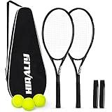 HIRALIY 27" Tennis Rackets Set for Adults,2 Player Pre-Strung Tennis Racquets,2 Overgrip Tapes,3 Balls, and 4 Carrying Bag,Outdoor Recreational Sport for Beginner,Men,Women(Black)
