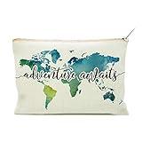 Travel Bag Adventure Awaits Makeup Case Cosmetic Bag Nature Linen World Map Makeup Bag Great Gift for Travel