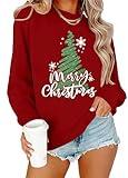 Christmas Tree Sweatshirt for Women : Merry Christmas Graphic Sweater Xmas Holiday Long Sleeve Pullover Tee Top（Red,Medium）