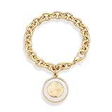 Miabella 18K Gold over Bronze Italian Genuine 500-Lira Coin Charm Rolo Link Chain Bracelet for Women Made in Italy