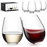 LUNA & MANTHA Stemless Wine Glasses Set of 6, 18oz Crystal Red White Wine Glasses for Daily Use, Hosting, Home Bar, Evening Party, Birthdays, Shower, Housewarming Gift, Clear