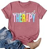 Ithalt Womens Occupational Therapy Shirts Therapist Shirt OT T-Shirt Mental Health Gifts Tops(Pink, Large)