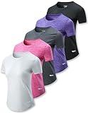 5 Pack: Women's Dry Fit Short Sleeve T Shirts, Athletic Workout Tee Tops for Gym Yoga Running (Set 3, Medium)