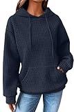 SHEWIN Oversized Sweatshirt for Women Loose fit Casual Long Sleeve Waffle Hoodies Pullover Sweatshirts Soft Trendy Fall Outfit for Women 2025,US 16-18(XL),Navy Blue