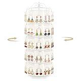 MODOWEY Earring Card Display Stand for Vendors, 50 Hooks Metal Rotating Organizer Rack Holder, 5 Tier Adjustable Jewelry Tree for Stud Pierced Dangle Selling, Boost Sales Compact Earing Hanger, White