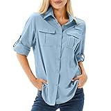 Toumett Women's UPF 50 Long Sleeve UV Sun Protection Safari Shirts Outdoor Quick Dry Fishing Hiking Travel Shirts(5071,Blue,M)