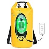 Qoolife Dry Bag Waterproof with Solar Bluetooth Speaker & Light - 20L Roll Top Dry Sack Keeps Gear Dry for Men Women Kayaking, Beach, Rafting, Boating, Hiking, Camping and Fishing (Yellow-BL)