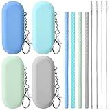 Meanplan 4 Sets Cruise Ship Essentials,4 Set Silicone Straws with Case Reusable Silicone Portable Drinking Straw Set for Party Travel Cold or Hot with 4 Carry Case, 4 Cleaning Brushes (Fresh Color)