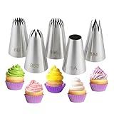5PCS Large Piping Tips Set, COKUMA Stainless Steel Cake Decorating Tips, Frosting Icing Tips for Cupcakes, Cake, Cookie and Decorating (Dishwasher Safe)