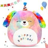 Easfan 12'' Original Rainbow Birthday Dog Plush Pillow Soft Puppy Plush Toy Cute Dog Stuffed Animal Birthday Gifts for Kids Toddlers