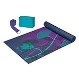 Gaiam Beginner's Yoga Starter Kit Set (Yoga Mat, Yoga Block, Yoga Strap) - Light 4mm Thick Printed Non-Slip Exercise Mat for Everyday Yoga - Includes 6ft Yoga Strap & Yoga Brick - Lily Shadows