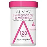 Almay Biodegradable Eye Makeup Remover Pads, Micellar Gentle, Stocking Stuffer for Women, Hypoallergenic, Fragrance-Free, 120 Count (Pack of 1)