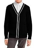 Haloumoning Boys School Uniforms Cardigan Sweaters Kids Cable Knit V Neck Clothing 5-14 Years Black