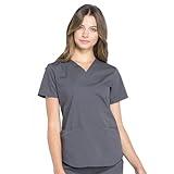CHEROKEE Workwear Professionals Women Scrubs Top V-Neck WW665, S, Pewter