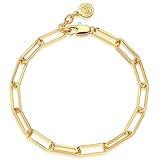 Dremmy Studios Gold Dainty Paperclip Chain Bracelet for Women 14K Gold Plated Handmade Adjustable Paperclip Link Bracelet Minimalist
