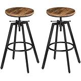 MAHANCRIS Bar Stools, Height Adjustable Swivel Bar Stool, Counter Height Bar Stool, Set of 2 Industrial Bar Stools, Vintage Round Bar Chairs with Sturdy Metal Frame, Rustic Brown BAHR0701