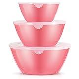 Wehome Mixing Bowls with Lids Set，Plastic Mixing Bowls for Kitchen Preparing，Serving and Storing，Set of 3-Includes 3 Bowls and 3 Lids，BPA-FREE Neat Nesting Bowls with Sealing Lids (Pink)