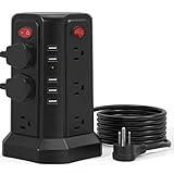 Power Strip Surge Protector, 10FT Extension Cord with 12 AC Multiple Outlets and 5 USB Ports, PASSUS Power Strips Tower Surge Protection Overload Protection for Home Office Dorm Room Black