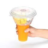 25 Sets of Drink and Snack Cup with Straws Set Disposable Plastic Stadium cup with Snack Bowl Cup with Snack Holder Sip Snack Cups for Chips, Fruits, Chicken Tenders, Mac and Cheese, 16.9 oz Capacity