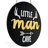 YELLOW LOTUS Little Man Cave Sign - 11" Large 3d Woodland Nursery Wall Decor, Toddler Baby Boy Room Decor, Wooden Nursery Signs Christmas Gifts for Kids Playroom, Deer Antler Hunting Decor, Black