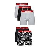 Champion Men's Boxer Briefs Pack, Lightweight Stretch, Moisture Wicking, Odor Control, 5-Pack, Black/Grey-5 Pack