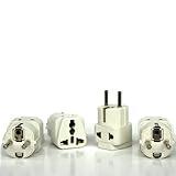 Schuko Universal to Europe Adapter Plug - 4 Pack - Grounded Type E/F - Europe Plug Adapter Works in France, Spain, Germany, Netherlands, Belgium, Poland, Russia