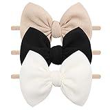 YanJie Baby Girls Nylon Headbands Newborn Bows Handmade Hair Hairbands Accessories for Infant Toddlers Kids(Beige Black White)